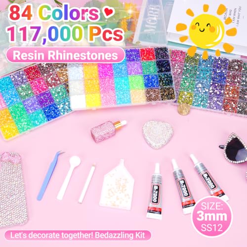 84-Color Rhinestone Bedazzling Kit with Glue for Crafts & DIY Jewelry