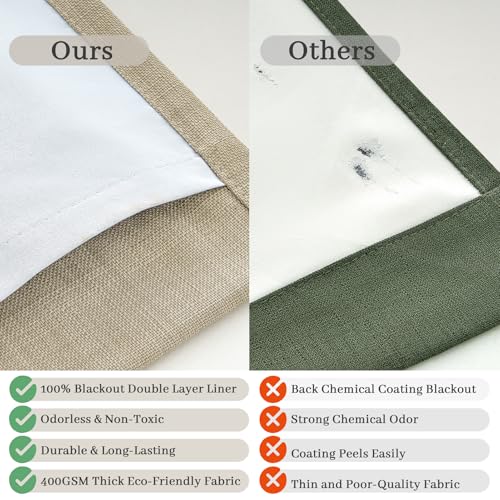 Natural Linen Room Darkening Curtains 40W x 108L Set of 2 - Neutral Blackout Drapes with Back Tab