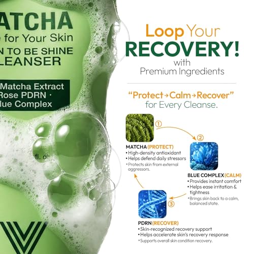 Matcha Gentle Deep Pore Cleansing Facial Cleanser, Low-pH Face Wash for Pore Refining, Rose PDRN Hydrating Daily Facial Wash Redness & Sensitive Skin Friendly, Korean Skincare(5.07 fl.oz.)