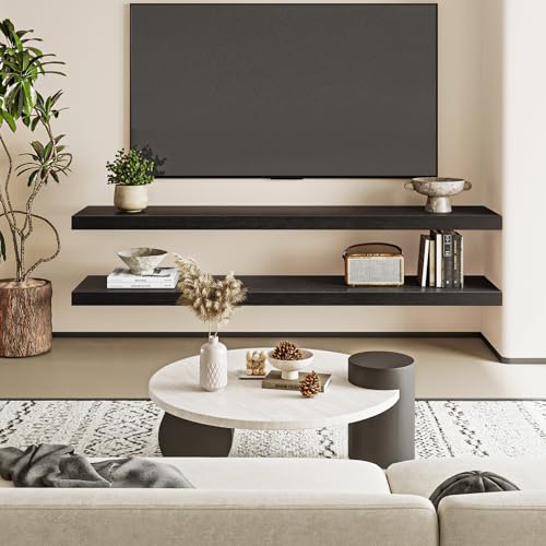 Fixwal Floating Wall Shelves Set of 2 - Black, 47.2 Inch Modern Decorative Shelves