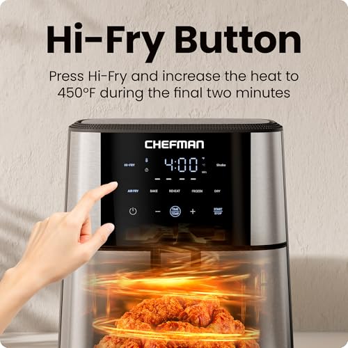 6 Quart Stainless Steel Air Fryer with 5-in-1 Functions and TurboFry 450°F