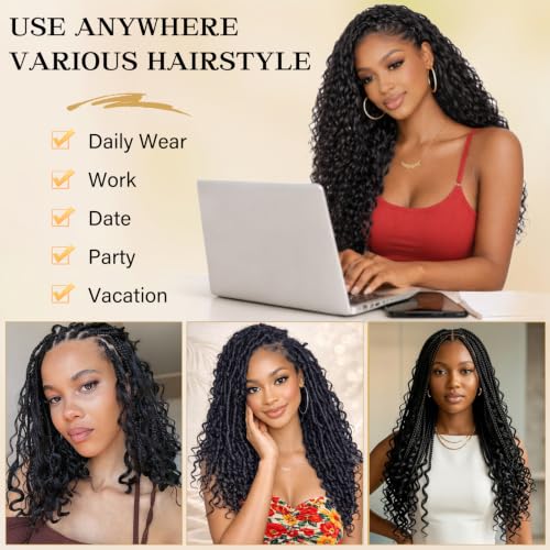 Deep Wave Feather Crochet Hair 200 Strands 18 Inch 1B for Black Women - Knotless, Natural Look