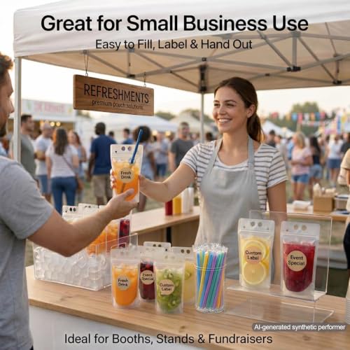 400pcs Drink Pouches with Side Straw Port, 17oz Stand-Up Beverage Bags & Individually Wrapped Straws - Bulk Party Drink Supplies (Pack of 1)