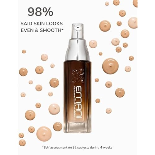 Emani HydraWear Brightening Foundation ? Buildable Coverage, Safe for Sensitive Skin ? Long-Lasting Hydration, Hyaluronic Acid, Silicone Free, Vegan and Cruelty-Free, Golden Amber