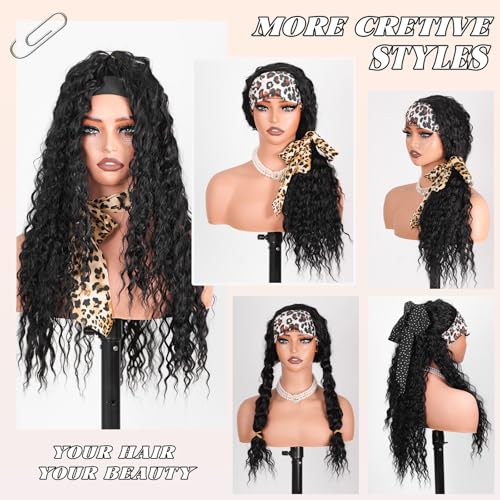 Curly Headband Wig 26 Inch Long Synthetic Hair for Women - 1B Variation