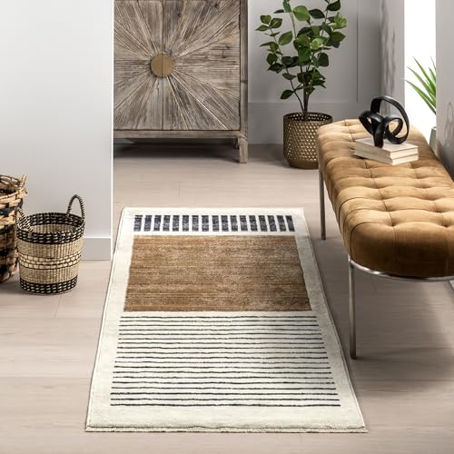 nuLOOM Keeva Beige 2' x 8' Power Loomed Runner Rug - Durable Striped Carpet