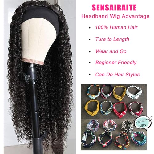 SENSAIRUITE 8 Inch Deep Wave Headband Wig Human Hair Glueless Curly Wigs for Black Women