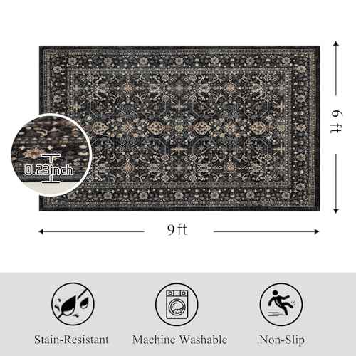 Dark Gray 6x9 Washable Area Rug - Ultra Soft Non-Slip Living Room Carpet
