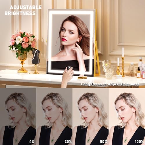 Vanity Mirror with Lights, 11"¡¿ 14" LED Makeup Mirror, Lighted Makeup Mirror with Lights, Smart Touch Control Dimmable 3 Modes Light 360¡ÆRotation Gold