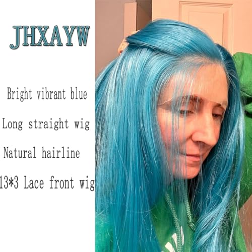 Blue Synthetic Lace Front Wig for Women - Glueless, Pre-Plucked, Natural Hairline