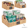 Water Hyacinth Pantry Storage Baskets Set of 3 Handwoven Natural Wicker Baskets with Handles