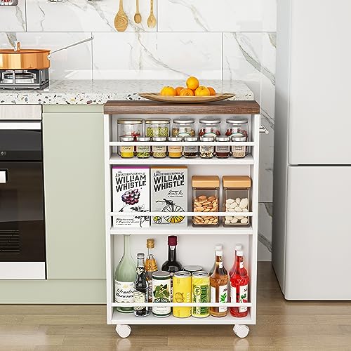 Modern Slim Storage Cart - 4-Tier Narrow Rolling Utility Cart for Kitchen & Laundry