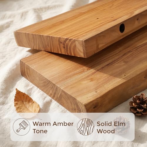Natural Live Edge Floating Shelves Set of 2 - 24 Inch Rustic Elm Wall Shelves