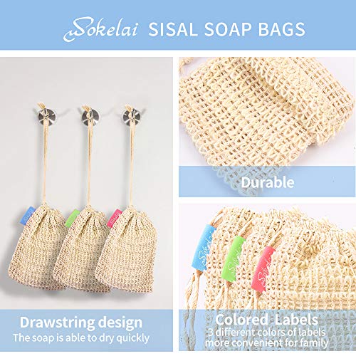 Bar Soap Saver Bags 6 Pieces, Shampoo & Conditioner Bar Holder for Preserve Soap Bars, Natural Sisal Soap Pouch for Exfoliating Body Scrubber, Travel Mesh Soap Pocket Soap Sack Use in Shower Bath