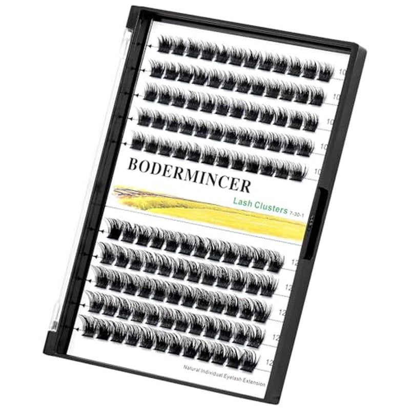 Bodermincer 120 Clusters 10mm+12mm/12mm+14mm Mixed Lash Cluster False Eyelash Individual Cluster EyeLashes Grafting Fake False Eyelashes Eyelash Extension (M01-Black-10mm)