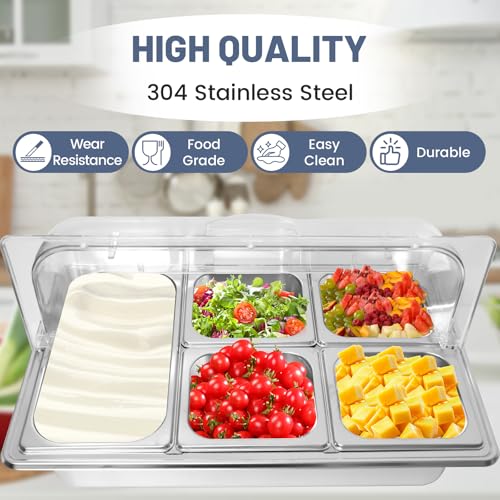 Countertop Food Serving Tray with 5 Pans for Buffet, Salad, Pizza & Cold Food Display