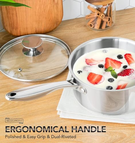 Full Tri-Ply Stainless Steel Saucepan Set with Lids - 1QT, 2QT, 3QT, Induction Compatible