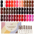 GAOY 42 Pcs Gel Nail Polish Set - Fiery Passion Variation, 39 Red Brown Colors, UV & Base Coat Included