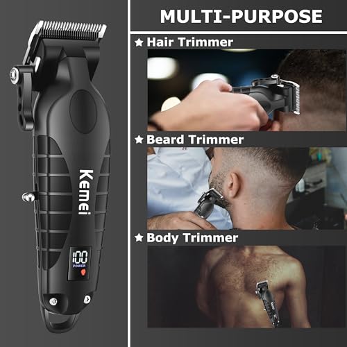 KEMEI 2290 Black Hair & Beard Clipper with T-Blades, LCD Display, 180-Minute Cordless Trimmer