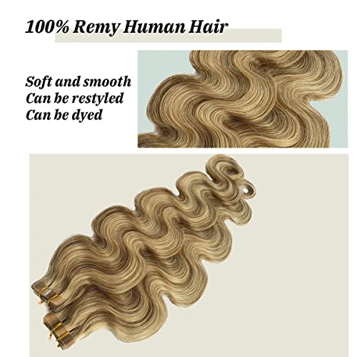 Remy Human Hair Tape-In Extensions 18 Inch Balayage Highlighted Color #18/613 - 50g