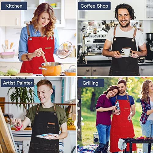 Genixart Kitchen Aprons Men Women 6 Pack Black - Waterproof Cooking & BBQ Aprons