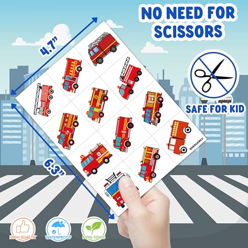 96 PCS Emergency Transportation Pre-Cut Temporary Tattoos Themed Birthday Party Decorations Favors Supplies Decor Vehicle Ambulance Tattoo Stickers Gifts For Game Boys Girls School Prizes Reward