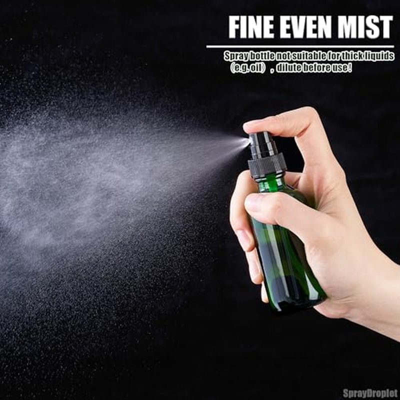 2 oz Glass Spray Bottles, Reusable Fine Mist Sprayer Small Spray Bottle, Leak-Proof Design, Perfect for Travel, Skin Care, Perfumes, Botanical, Cleansing (Green, 2oz-48pcs)