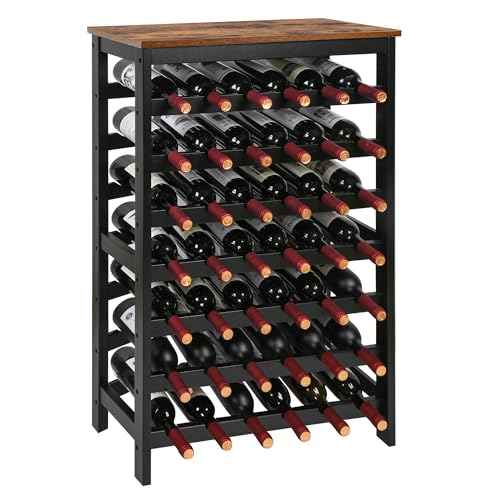 Bamboo Wine Rack 42 Bottles - Rustic Brown & Black 7-Tier Freestanding Shelf with Tabletop