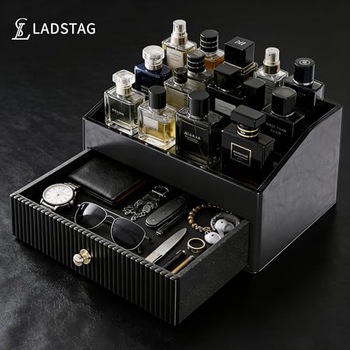 Men's Cologne Organizer Stand - 2 Layers Black Perfume Display & Storage