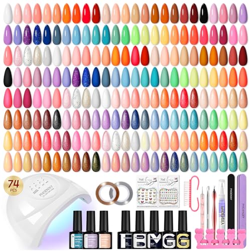 Phoenixy Gel Nail Polish Kit with UV Light - Amber Glow, 55 Colors & Manicure Tools