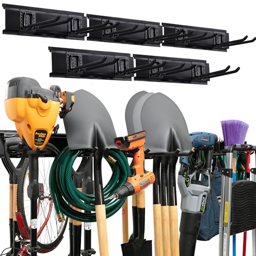 TIDYME Black 80-Inch Wall Mount Garage Tool Organizer with 5 Racks & 10 Hooks