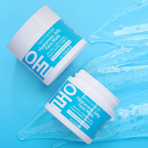 SeoulCeuticals Korean Skin Care Hyaluronic Acid Jelly Face Mask ? Rice Bran + Vit B5 + Rosehip Anti Aging K Beauty Skincare for Plump Glowing Skin 2oz
