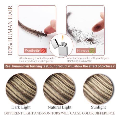 16 Inch Clip-In Hair Extensions - Balayage Chocolate Brown to Caramel Blonde, Remy Human Hair