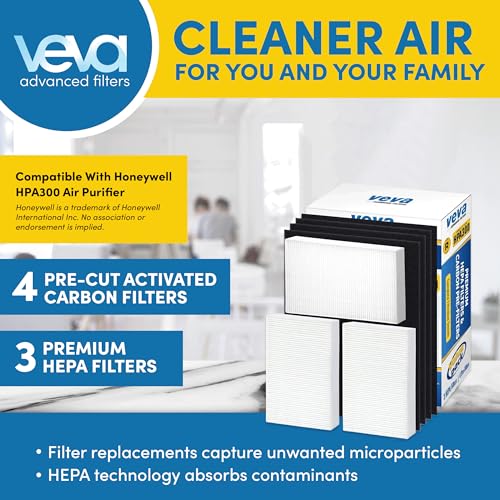 VEVA 6-Pack HEPA Air Filter Replacement with 8 Pre-Cut Carbon Filters for Honeywell HPA300