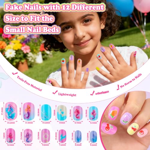 Pink Kids Press-On Nail Art Kit with 480 Fake Nails & Storage Case