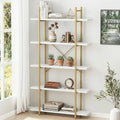 White Faux Marble 5-Tier Ladder Bookcase - Modern Open Storage Shelving Unit