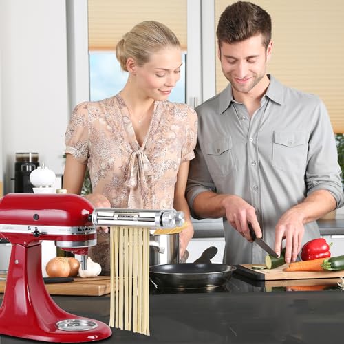 KitchenAid Pasta Maker Attachment Set - Stainless Steel Roller & Cutter with Spaghetti & Fettuccine Blades