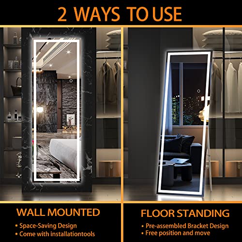 Hasipu White Full Length Mirror with Lights 56" x 15.8" LED Floor Standing & Wall Mount