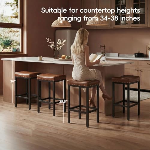 Brown 25.5-inch Counter Height Bar Stools Set of 2 with Nailhead Trim