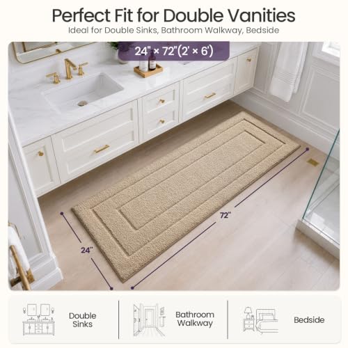 DEXI Beige Bathroom Runner Rug 72x24 Non-Slip Microfiber Bath Mat