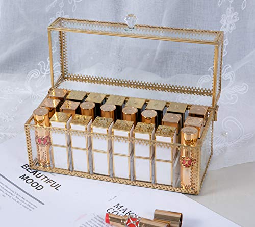Glass Lipstick Organizer with 24 Slots - Dustproof Vanity Storage Case