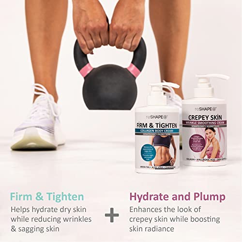 Reshape Collagen Body Cream + Crepey Skin Treatment Lotion Moisturizer Skin Care Set, Crepey Skin Cream Targets Wrinkles & Sagging Skin While Collagen Hydrates + Tightens Skin, 15 Fl Oz (Pack of 2)