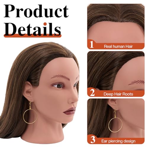 20 Inch Human Hair Mannequin Head for Hair Styling Practice - Real Hair with Clamp