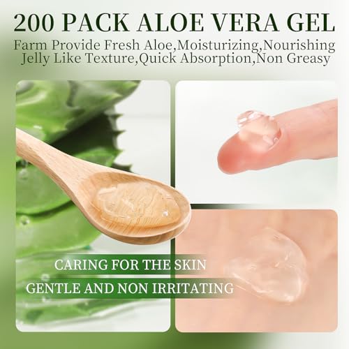 D-200 Pack Aloe Vera Gel - 99% Pure Hydrating Face & Hair Gel, Travel Size