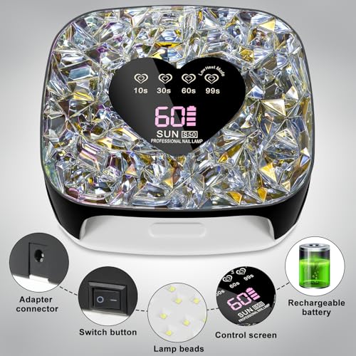 Rechargeable UV LED Nail Lamp Kit for Gel Polish with Diamond Design & 4 Timers