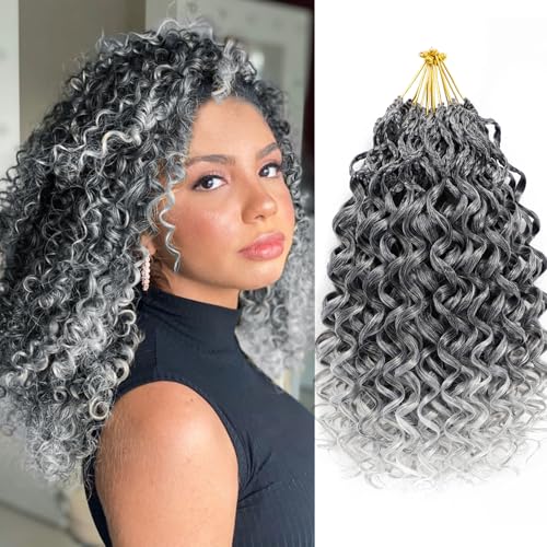 Pre-Looped Curly Crochet Hair 14 Inch for Black Women - 7 Packs, 1B Grey