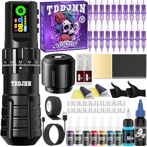 Wireless Rotary Tattoo Pen Kit with Ink and Needles - Black Variation for Beginners