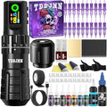 Wireless Rotary Tattoo Pen Kit with Ink and Needles - Black Variation for Beginners
