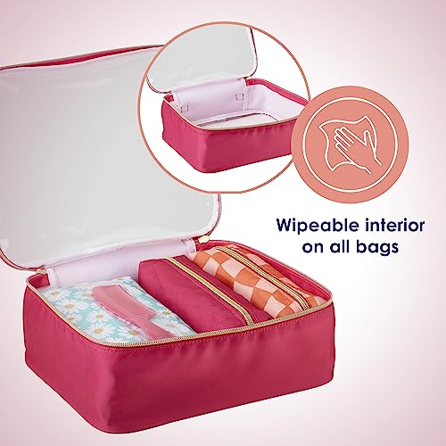 Conair Pink & Daisy Print 5-Piece Toiletry Travel Set with Makeup Bags & Comb