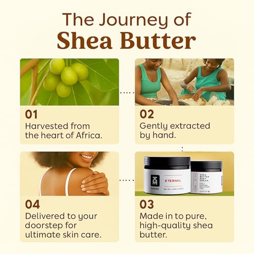 Kaeme.com Eternal African Whipped Body Butter Made with Raw Organic Unrefined Shea Butter, Moisturizer for Skin,With Coconut Oil,Deep Hydration for Skin,DIY,From Ghana,For Women & Men (3.4oz/100g jar)